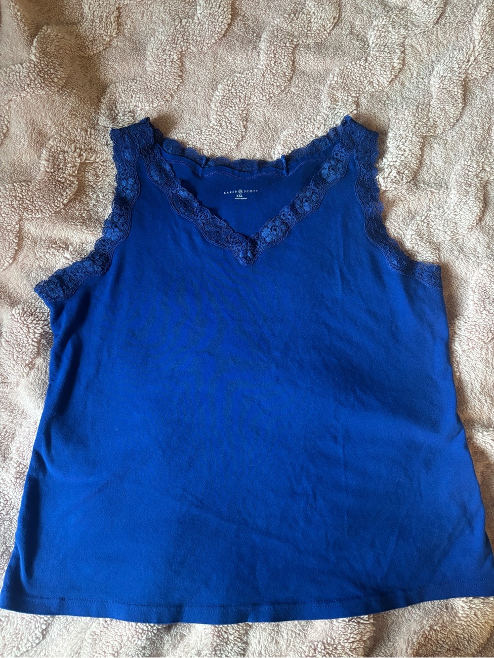 Karen Scott Blue Lace-Trim Sleeveless Top